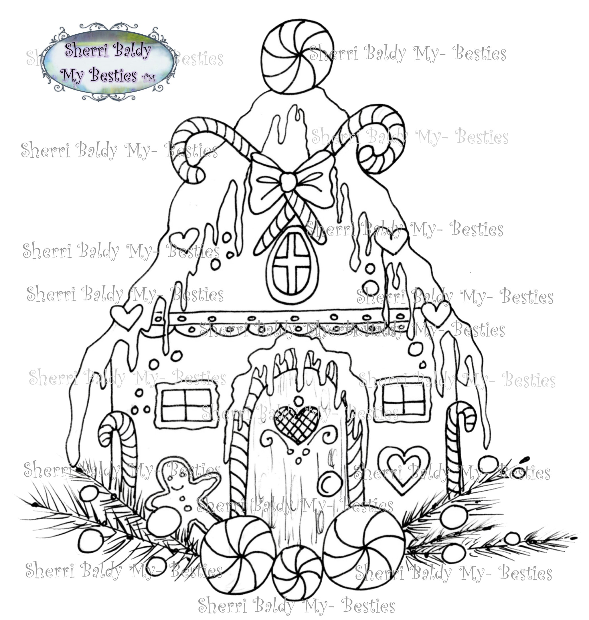 Instant Download Digi Stamp ~ Magical Flower Town Ginger Bread House House  by The Artist Sherri Baldy